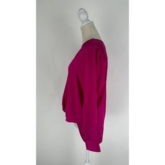 DKNY Womens Satin Faux Wrap Blouse Pink Size Small New Long Sleeve V Neck - Picture 2 of 9